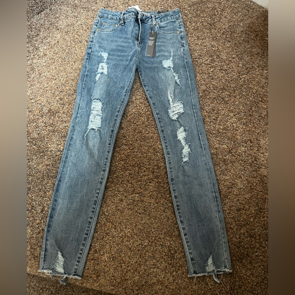 NWT - Tractr - Distressed Slimfit Diane Mid Rise Girls Size 14 Denim Jeans